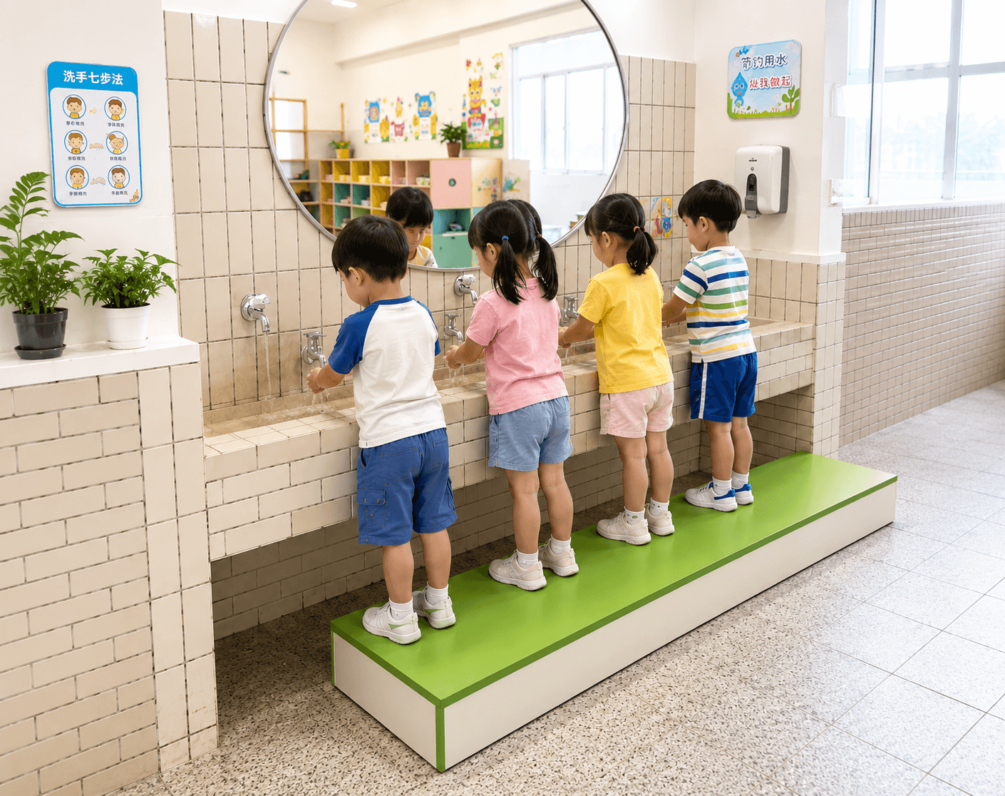 嫩綠幼兒洗手踏階